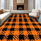 Bold Orange Black Plaid Geometric Design Rug