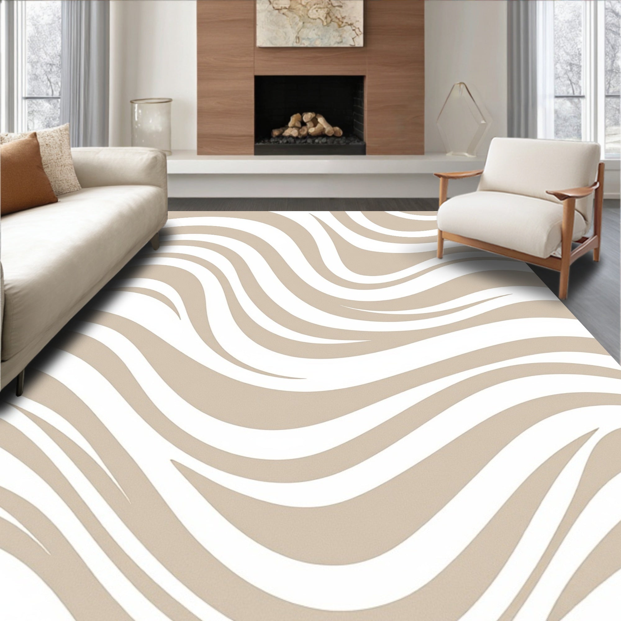 Abstract Swirl Tan White Pattern Rug