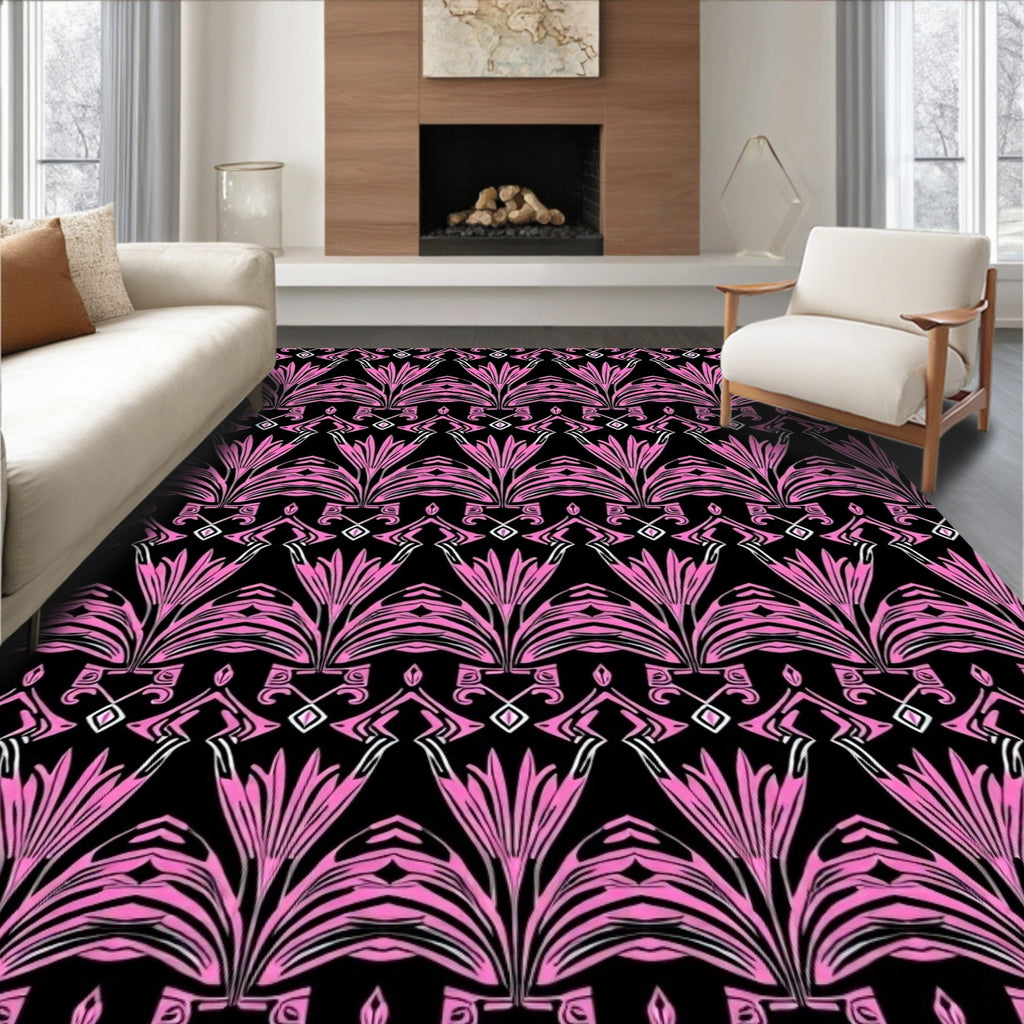 Pink Floral Art Deco Pattern Rug