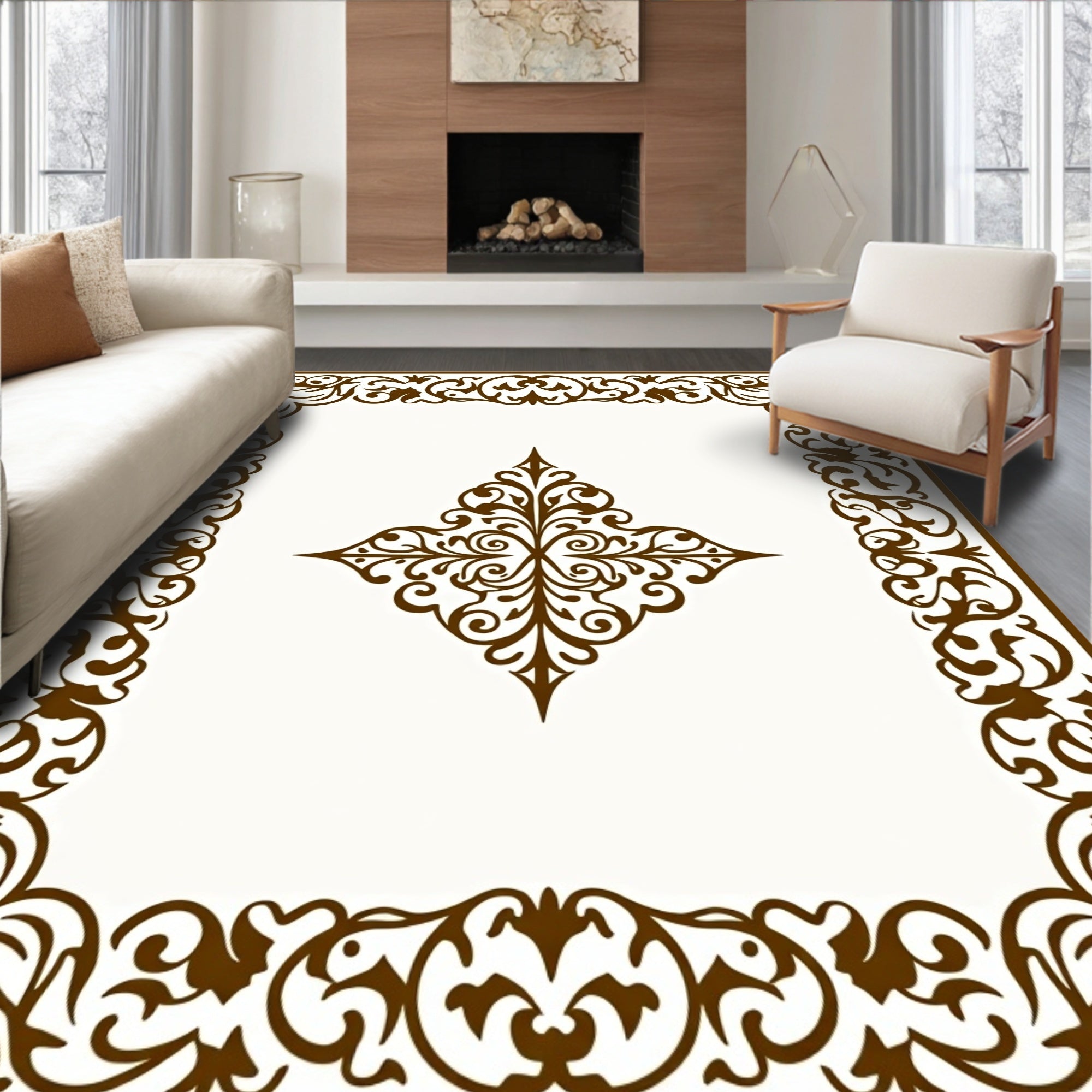 Ornate Scrollwork Decorative Square Rug