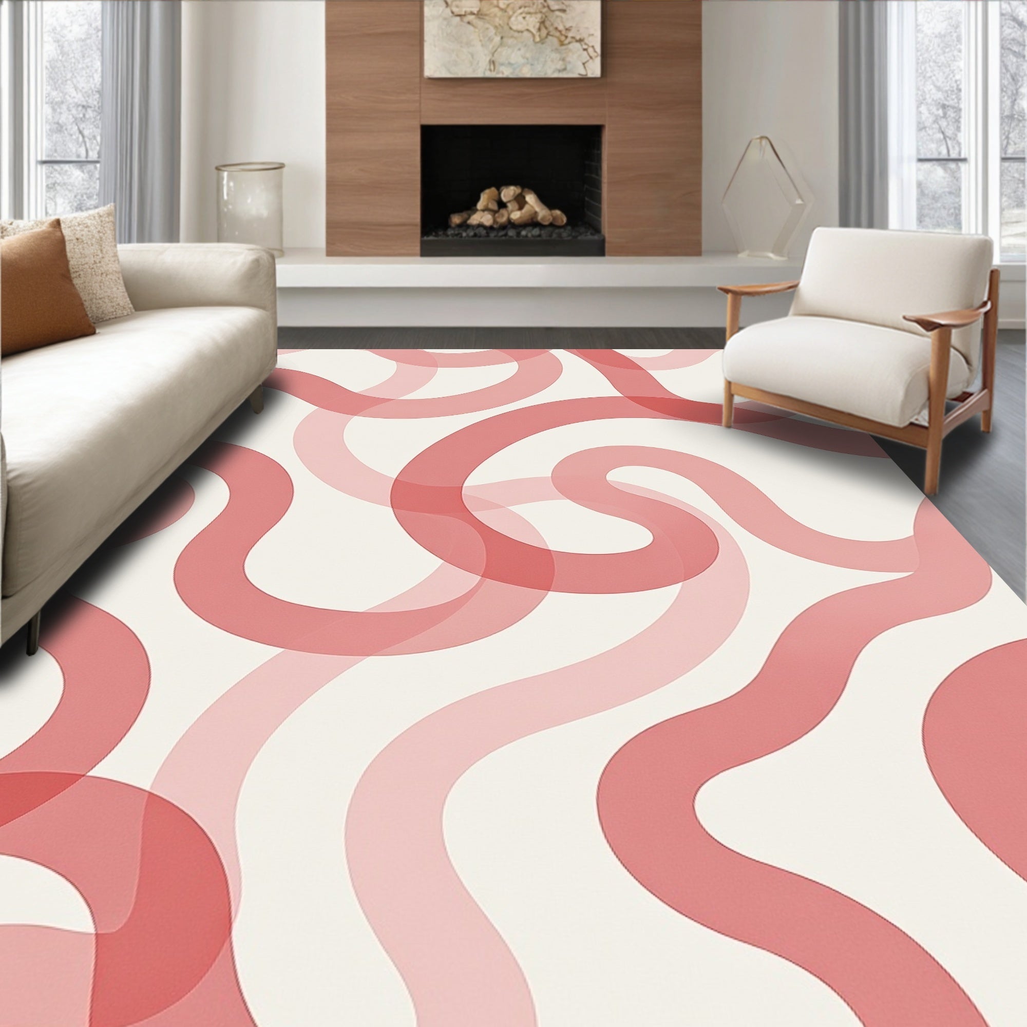 Coral Pink Swirl Abstract Pattern Rug
