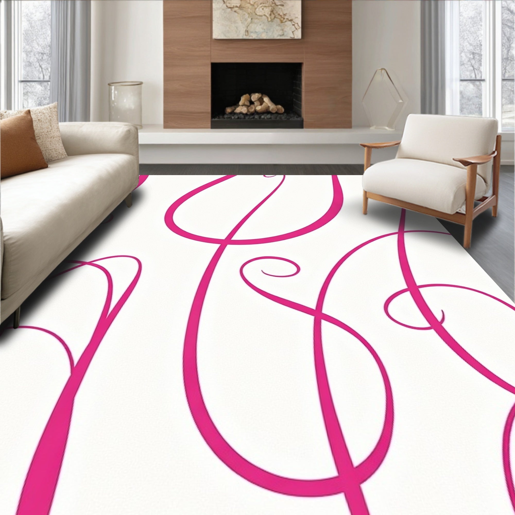 Bold Pink Script Abstract Pattern Rug