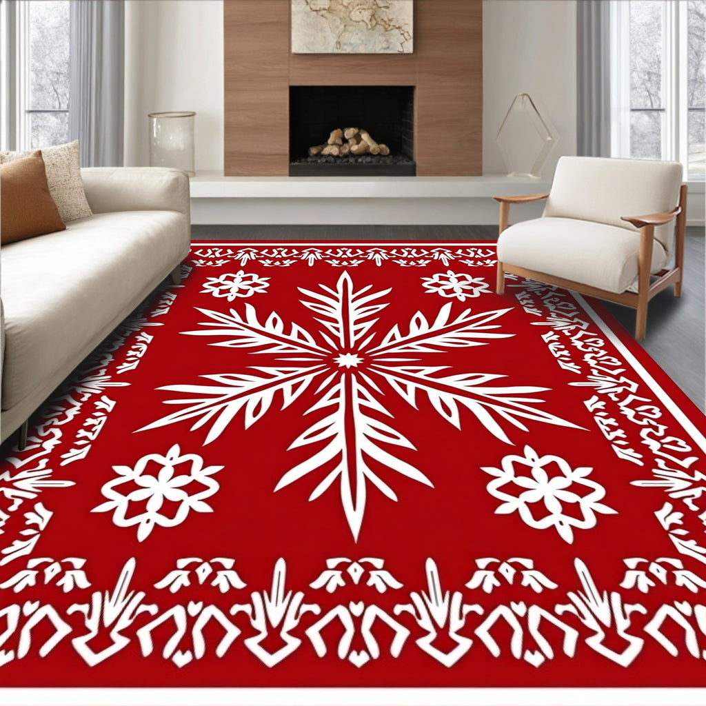 Red Floral Snowflake Pattern Rug