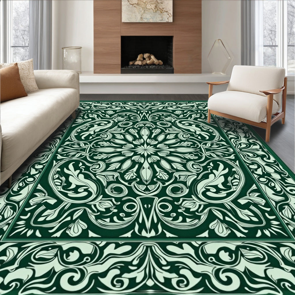 Emerald Green Floral Medallion Symmetry Rug