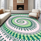 Green Leaf Mandala Spiral Rug