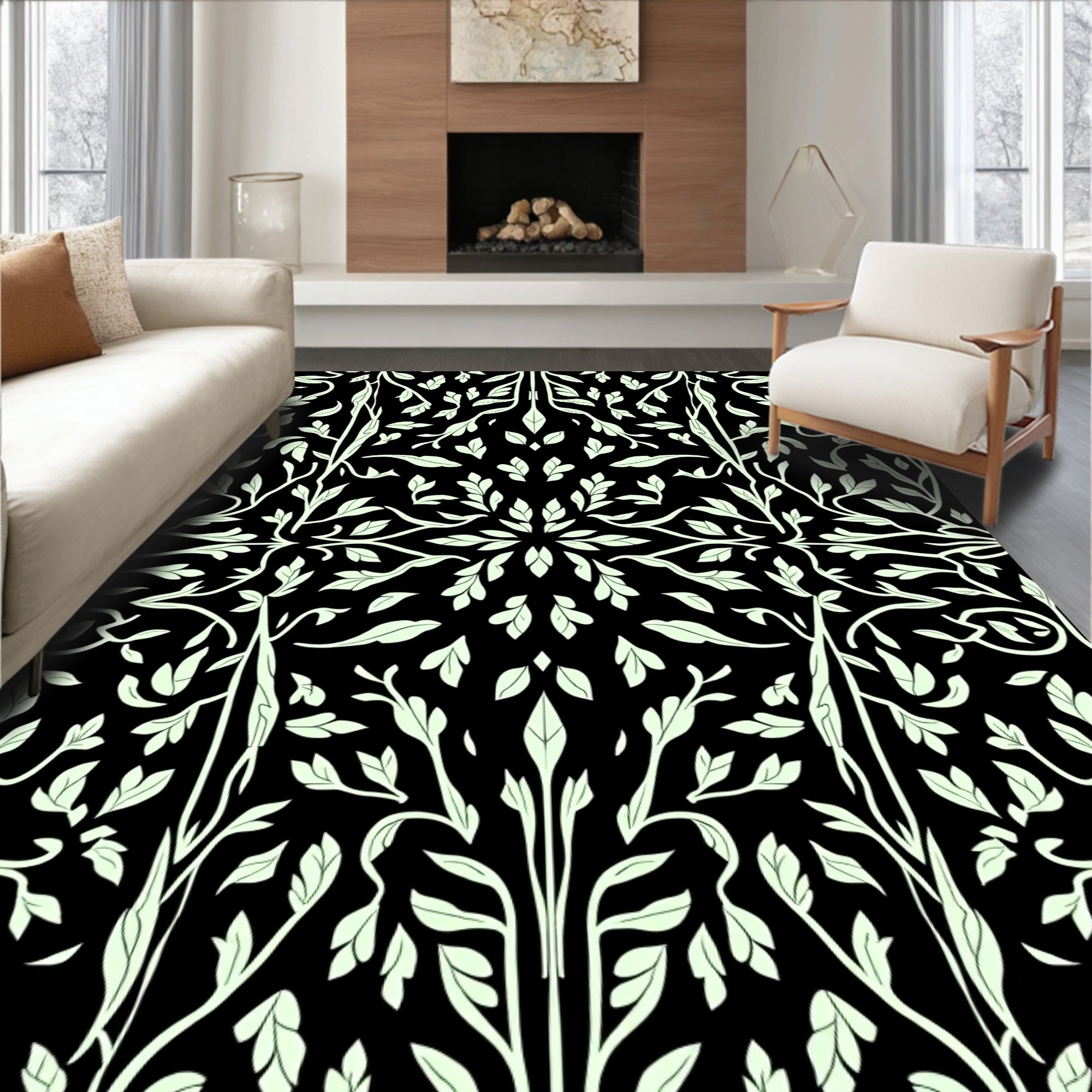 Whimsical Botanical Vine Pattern Rug