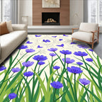 Vibrant Blue Floral Meadow Pattern Rug
