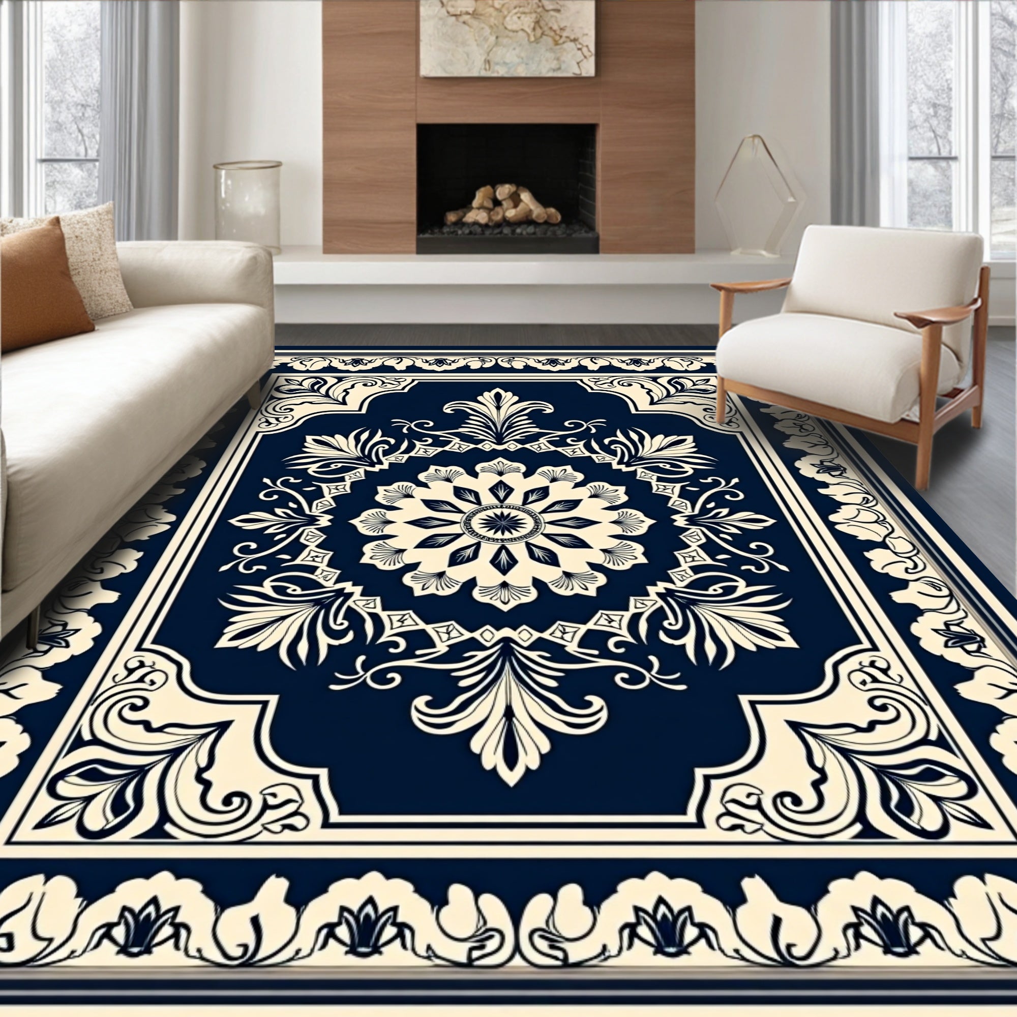 Classic Floral Medallion Border Design Rug