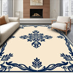 Navy Blue Floral Scrollwork Pattern Rug