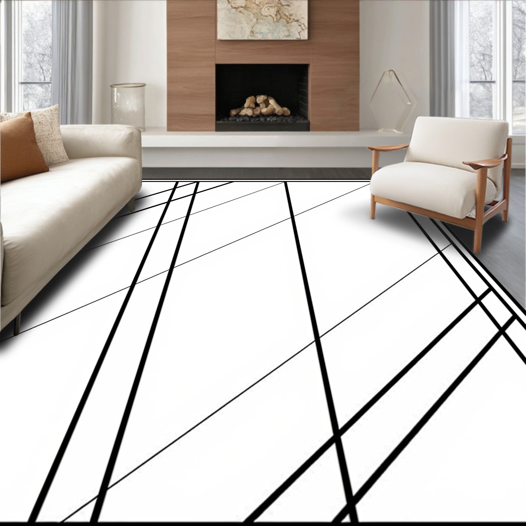 Abstract Geometric Parallel Stripes Design Rug