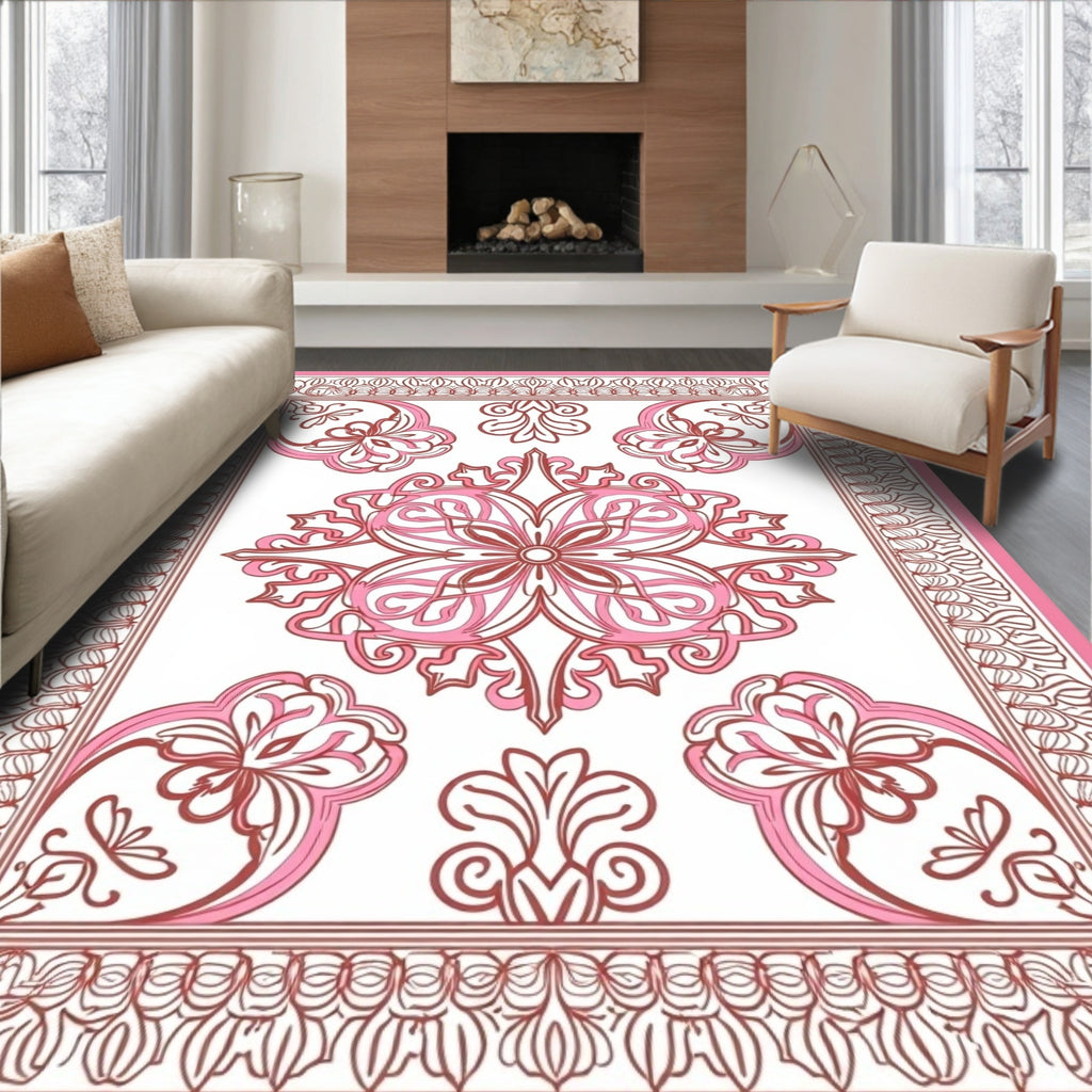 Pink Rose Floral Art Nouveau Rug
