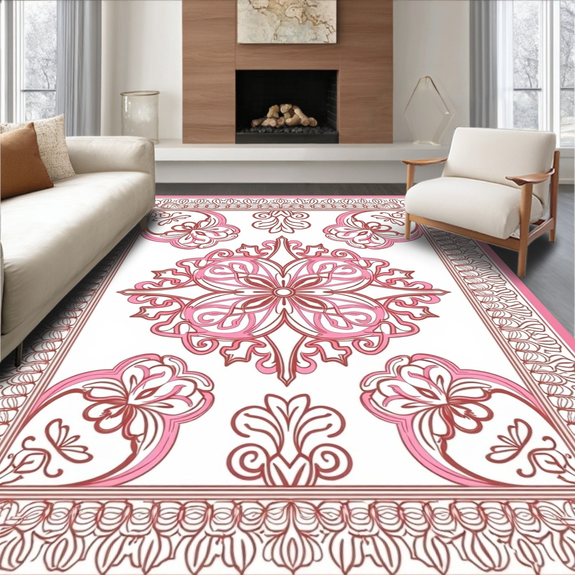Pink Rose Floral Art Nouveau Rug