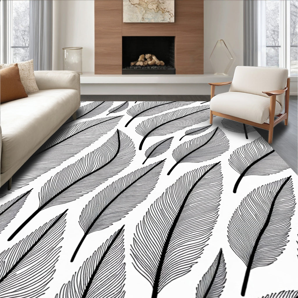 Feather Pattern In Black And White Rug