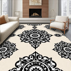 Intricate Black Medallion Pattern Rug