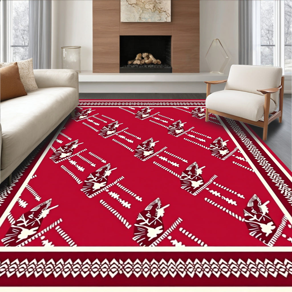 Red White Abstract Figure Pattern Rug