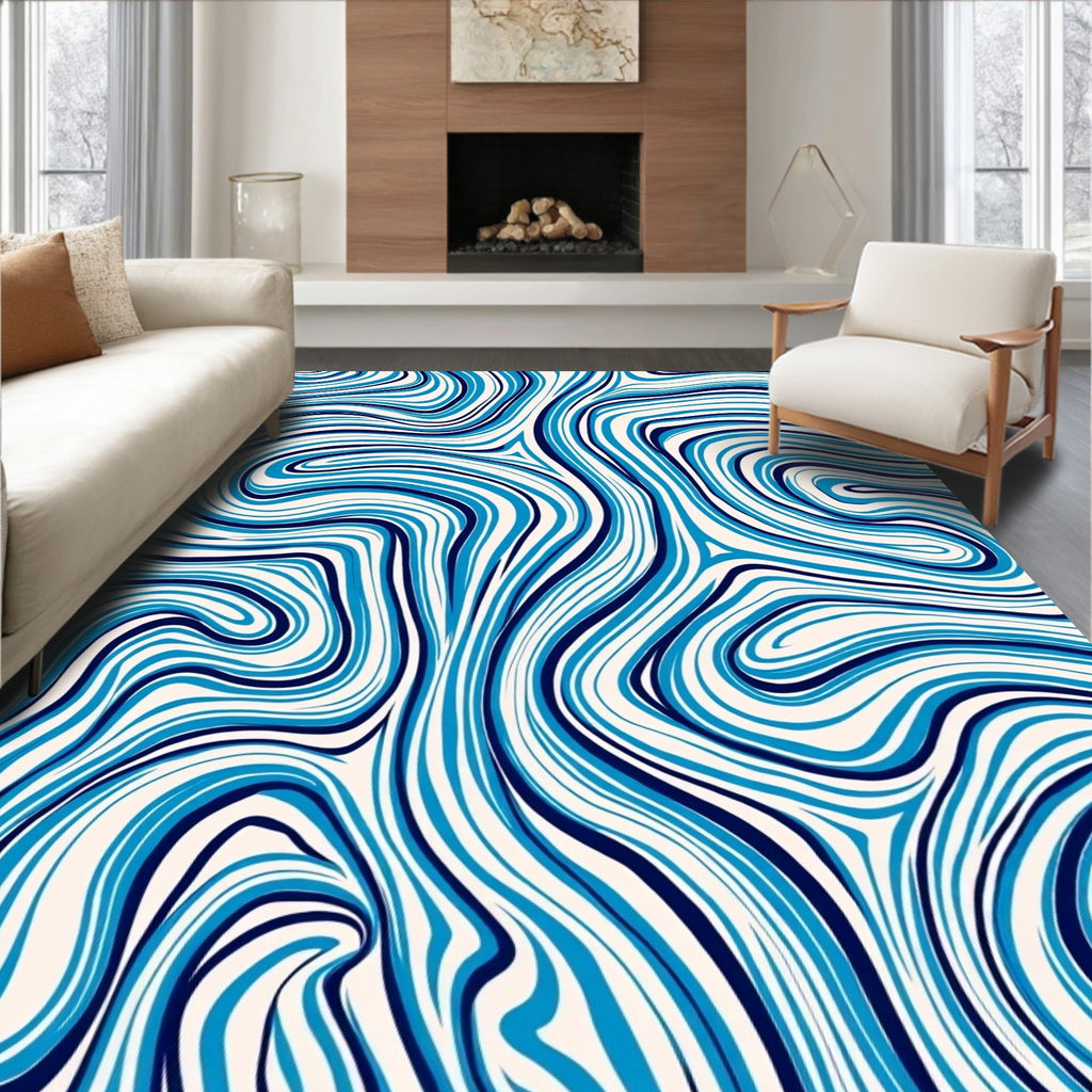 Abstract Blue And White Swirl Pattern Rug