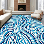 Abstract Blue And White Swirl Pattern Rug