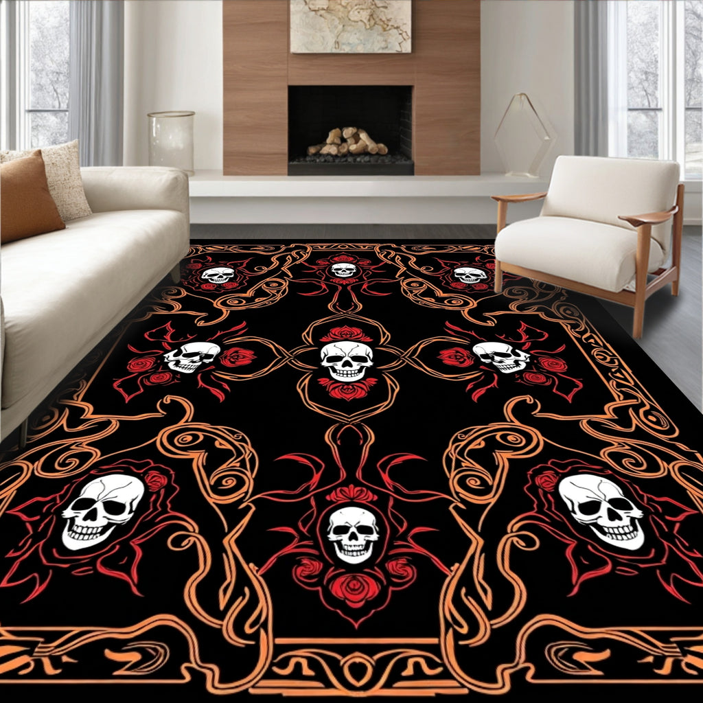 Gothic Skull Rose Ornate Design Rug