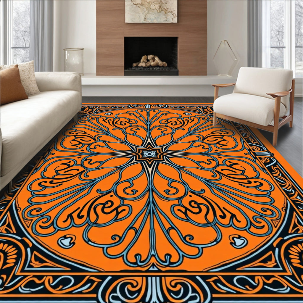 Ornamental Fiery Starburst Pattern Rug
