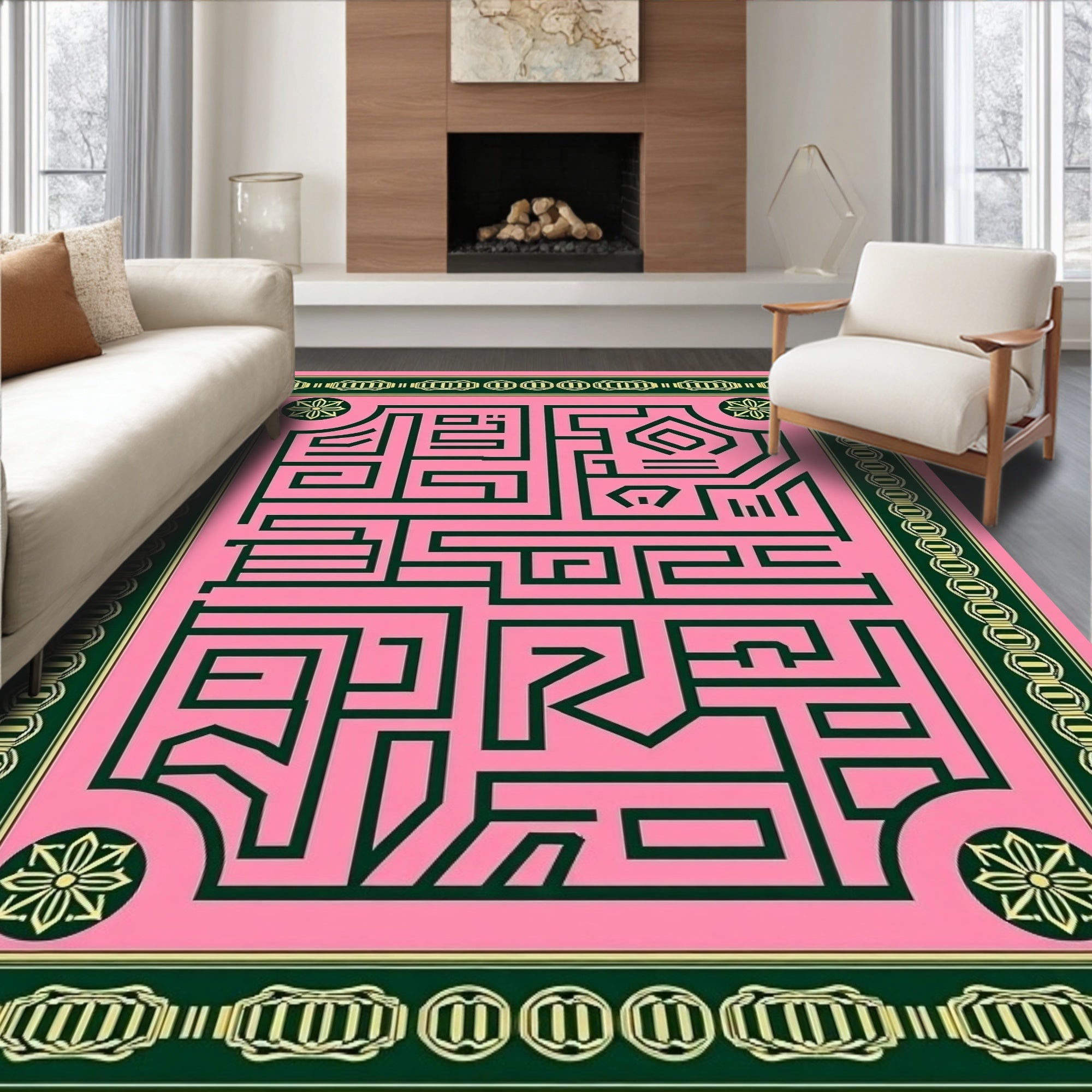 Pink Maze Geometric Pattern Rug