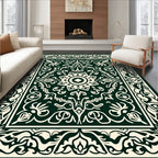 Dark Green Ivory Intricate Floral Pattern Rug