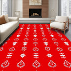 Red White Tribal Geometric Design Rug
