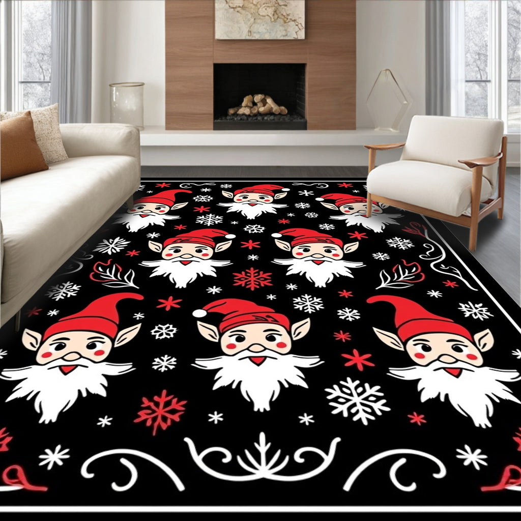 Charming Red Elf Snowflake Cluster Rug