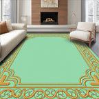 Ornate Gold Mint Scroll Border Rug