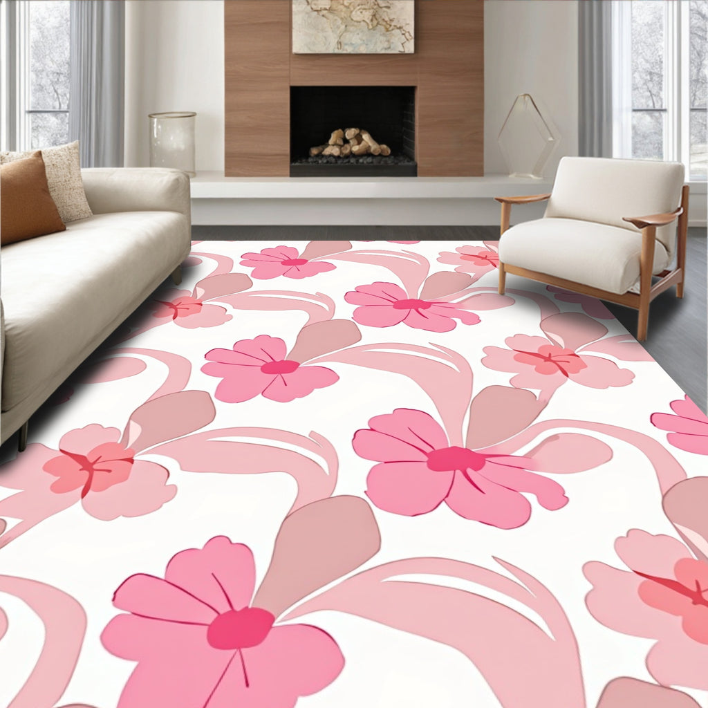 Pink Floral Whimsical Pattern Rug