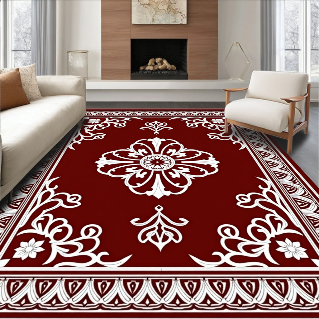 Elegant White Floral Medallion Design Rug