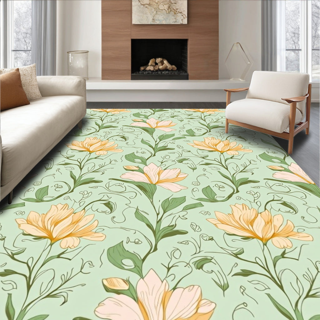 Ethereal Peach Floral Botanical Design Rug