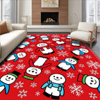 Merry Snowman Red Snowflake Party Rug