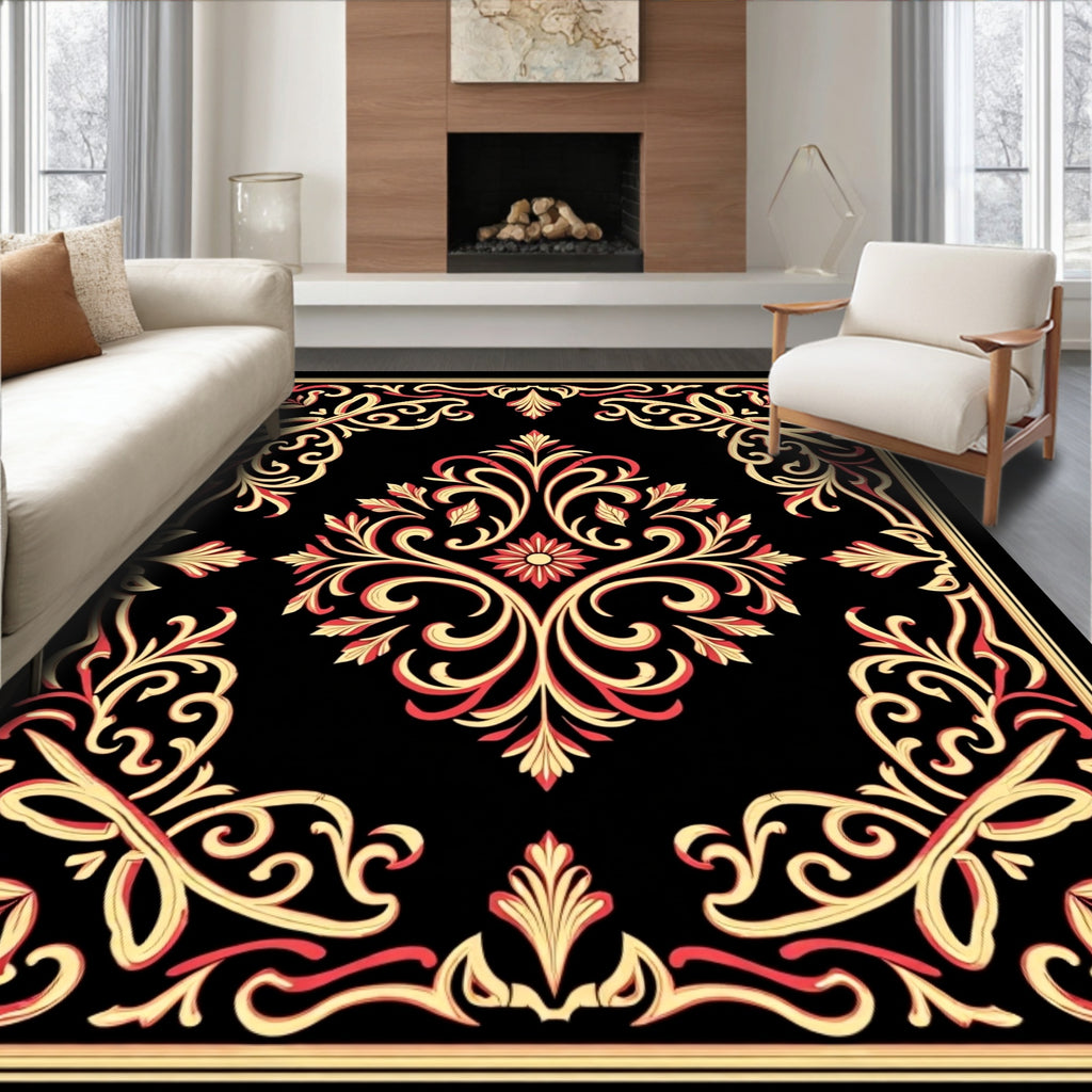 Ornate Red Gold Floral Medallion Rug
