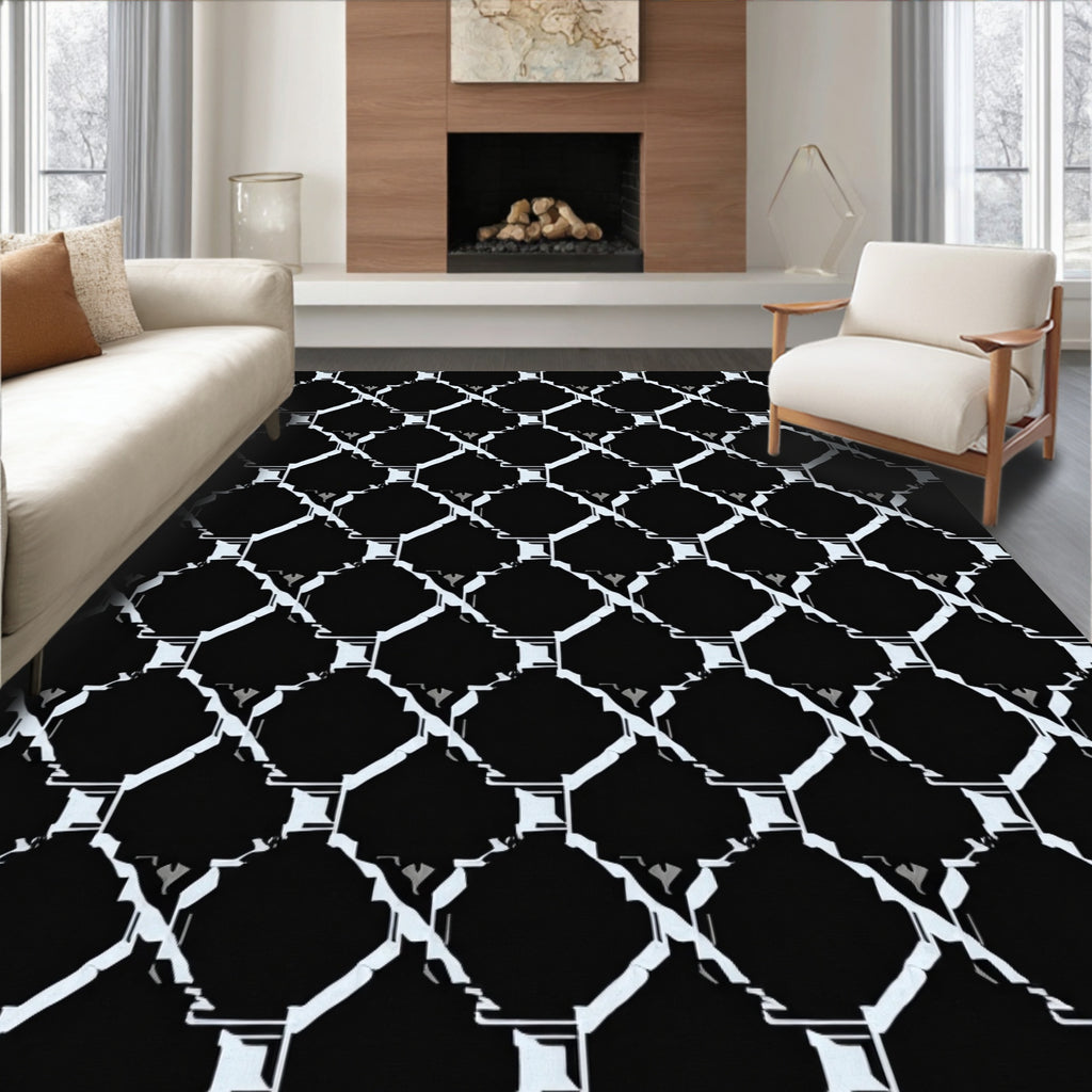 Diamond Lattice Black White Pattern Rug