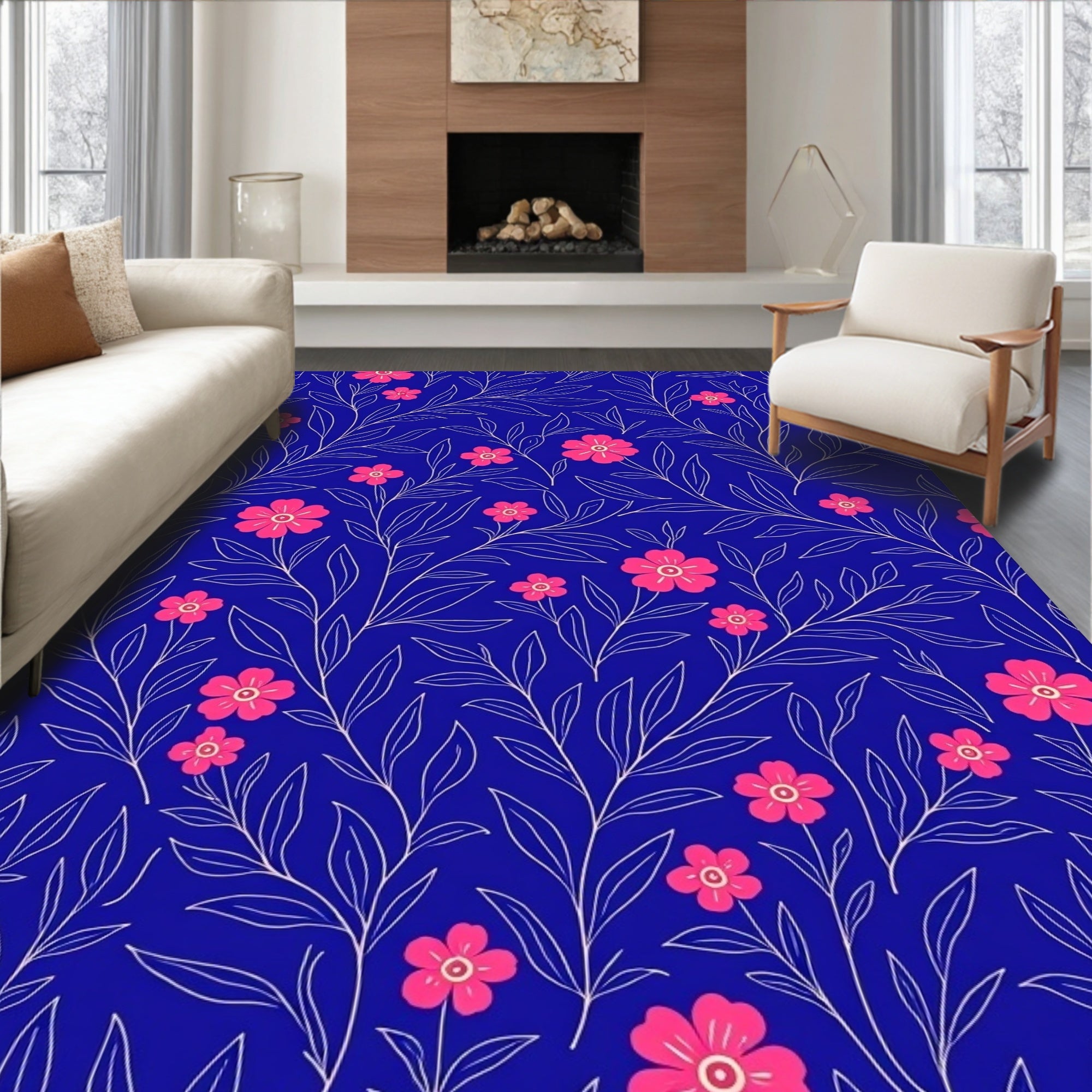 Floral Vine Branch Pattern Rug