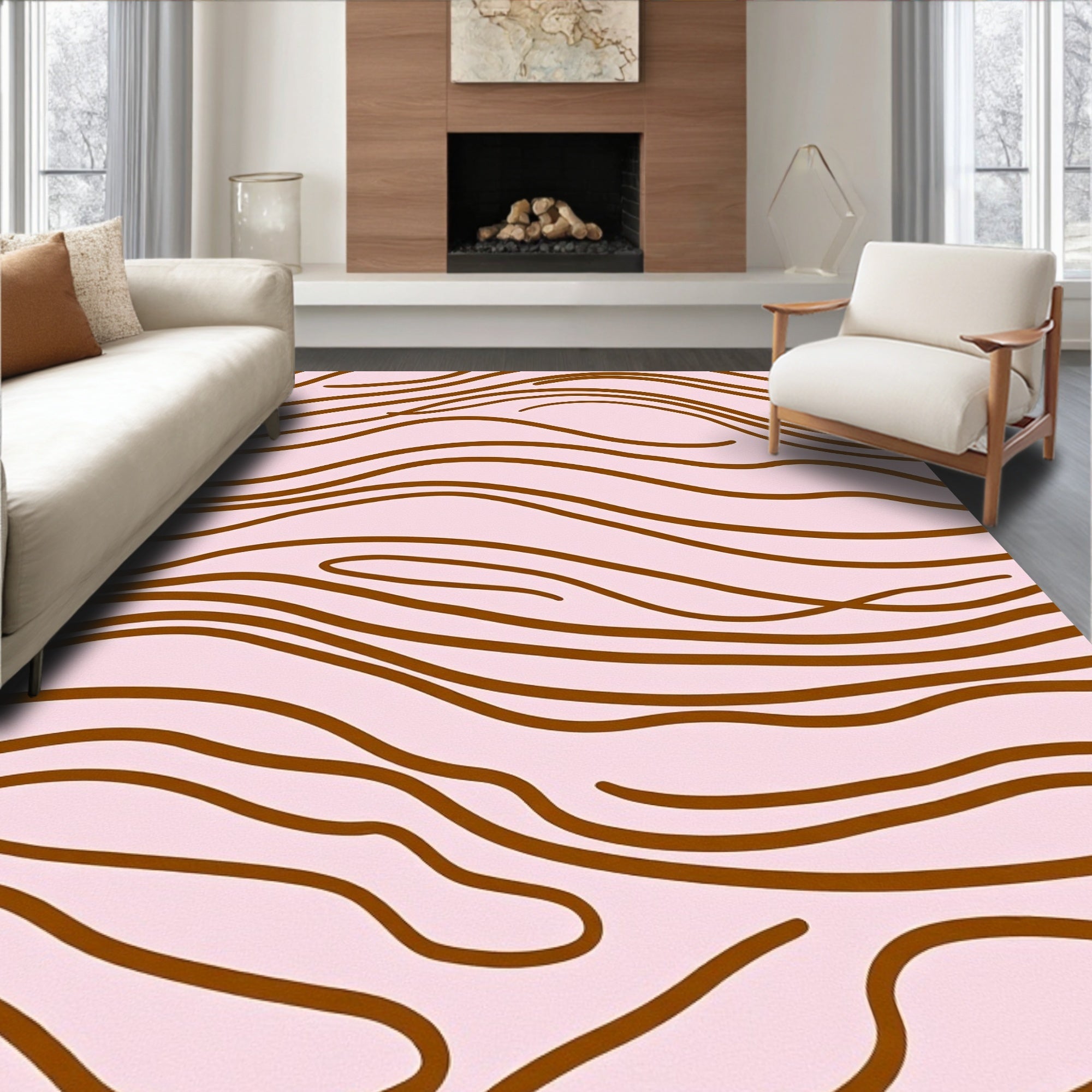 Natural Wavy Wood Grain Pattern Rug