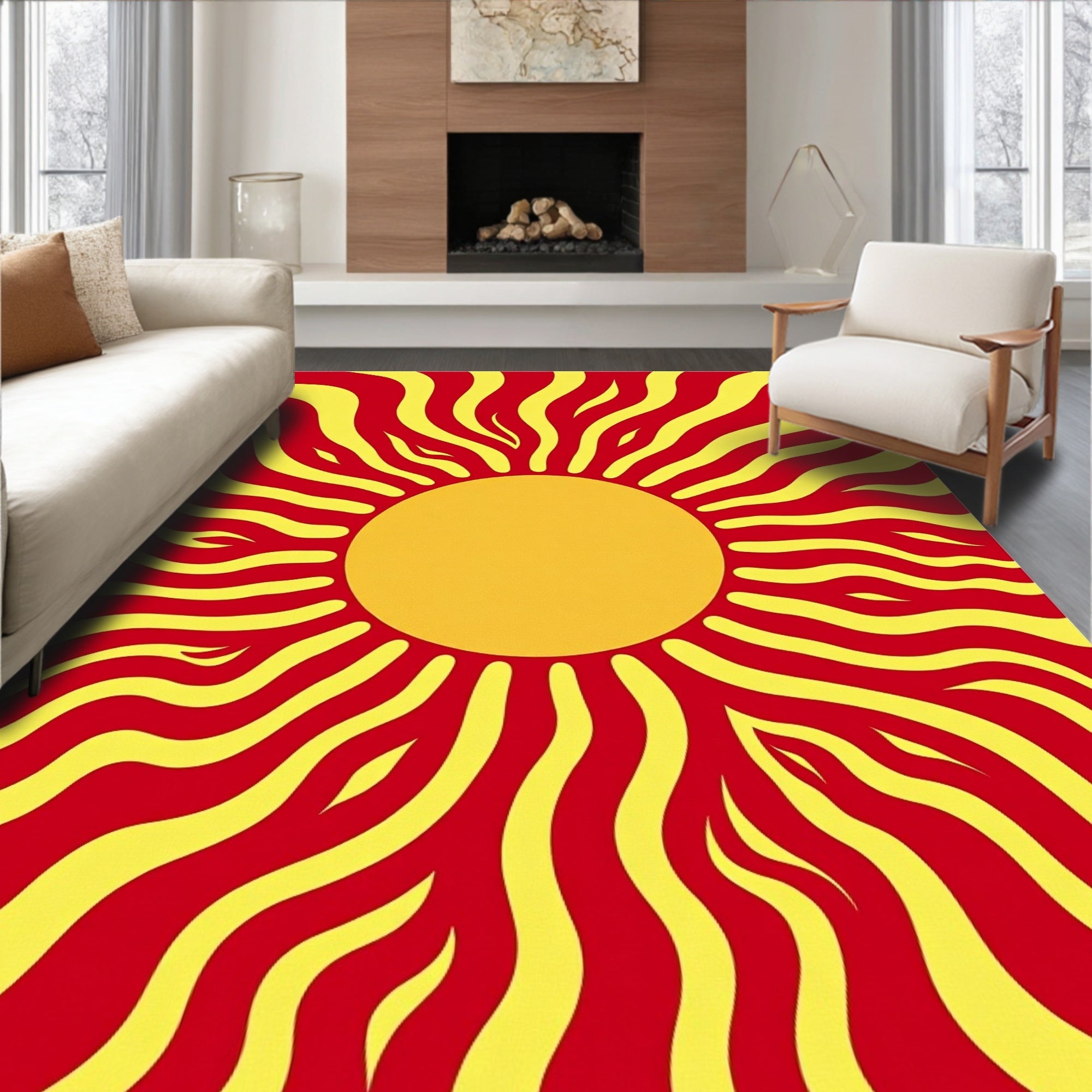 Radiant Sunburst Abstract Waves Rug