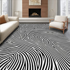 Bold Black White Striped Abstract Rug