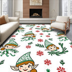 Christmas Elf Snowflakes Green Red Rug