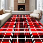 Bold Red Black White Plaid Pattern Rug