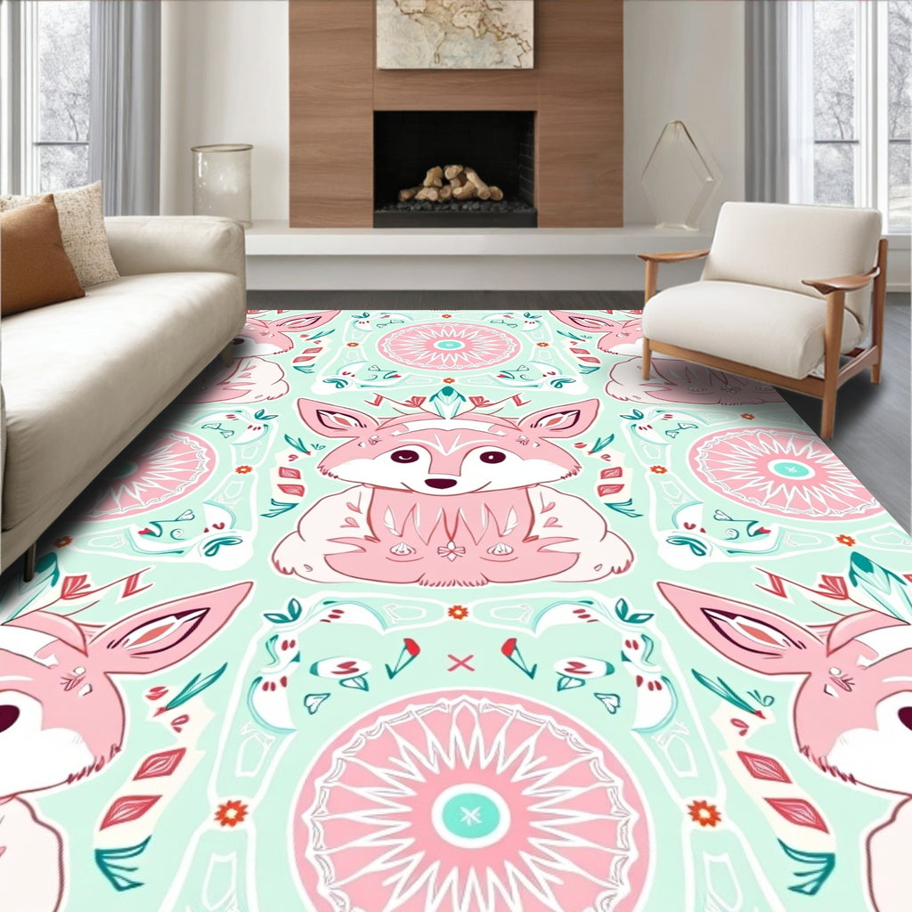 Cute Fox Mandalas Pattern Design Rug