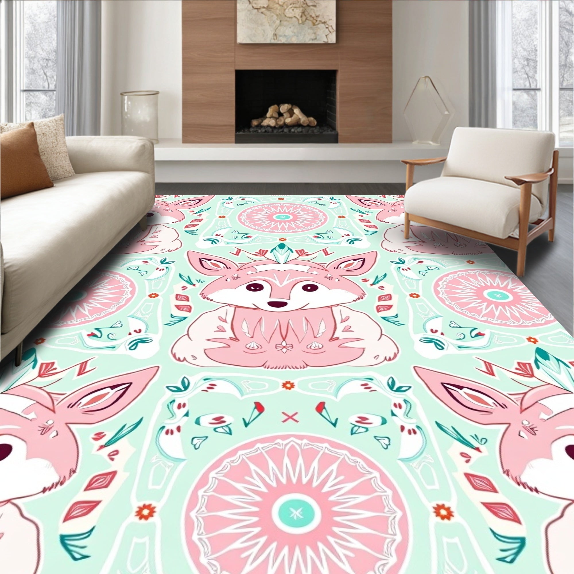 Cute Fox Mandalas Pattern Design Rug