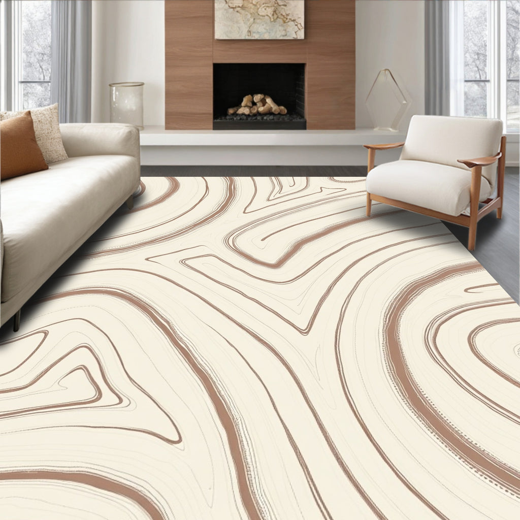 Abstract Swirl Pattern Cream Brown Rug