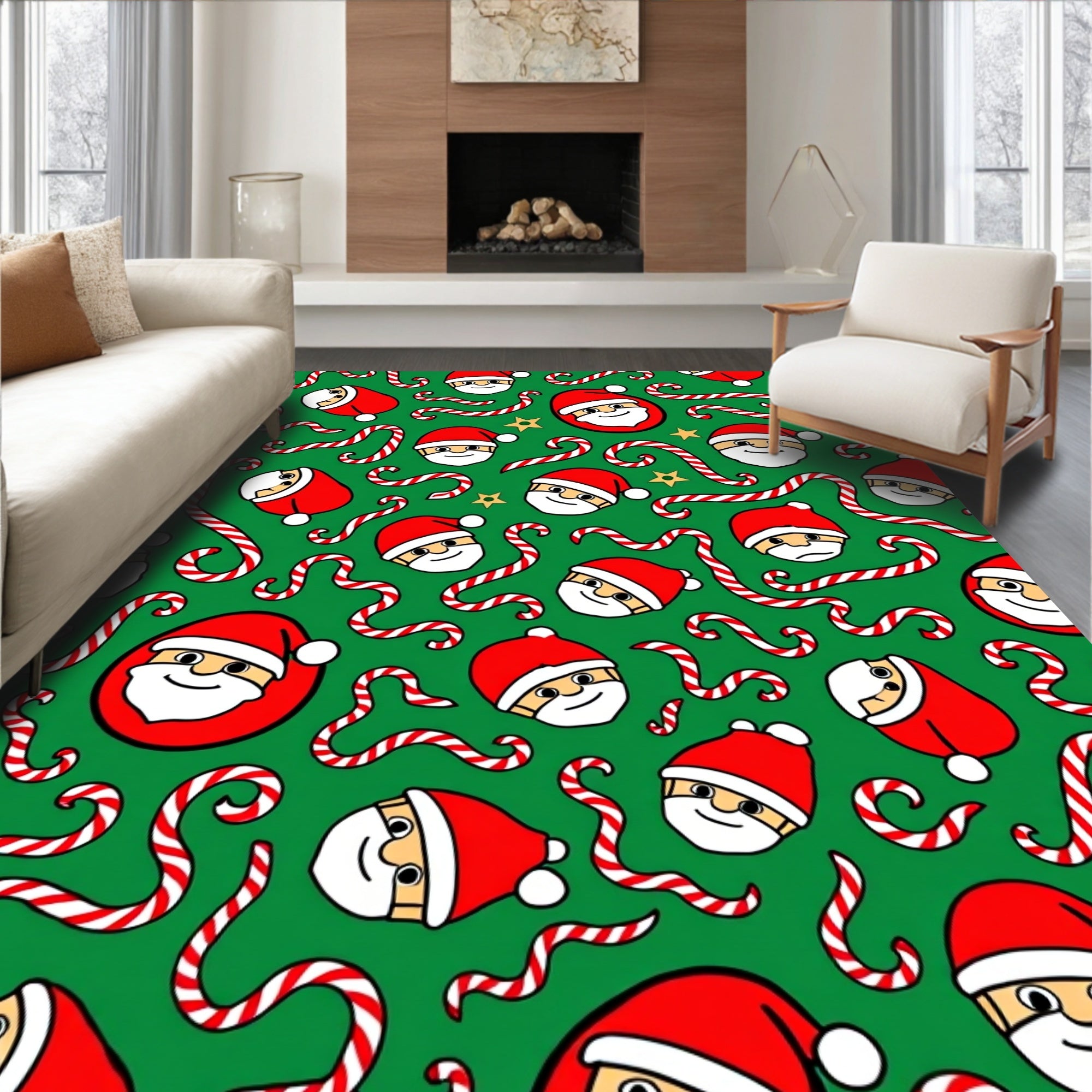 Jolly Santa Candy Cane Festive Rug