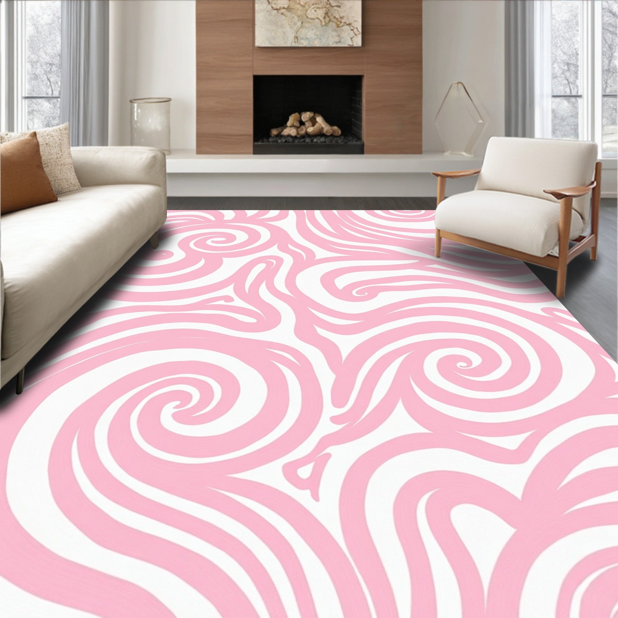 Abstract Pink Swirl Pattern Rug