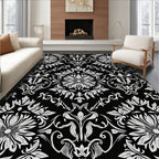 Classic Black White Floral Damask Rug