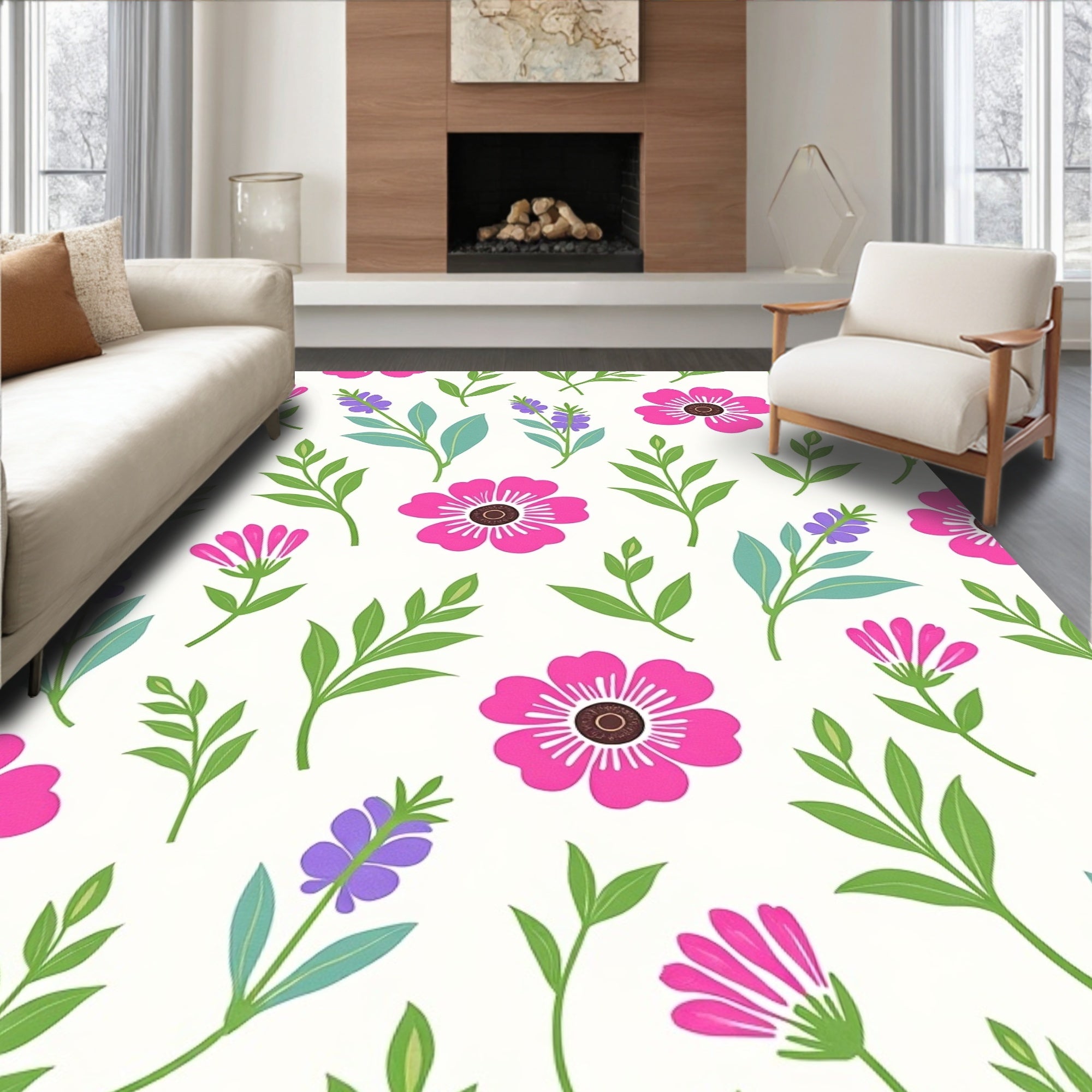 Pink And Purple Floral Motif Rug