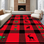 Red Black Buffalo Deer Pattern Rug