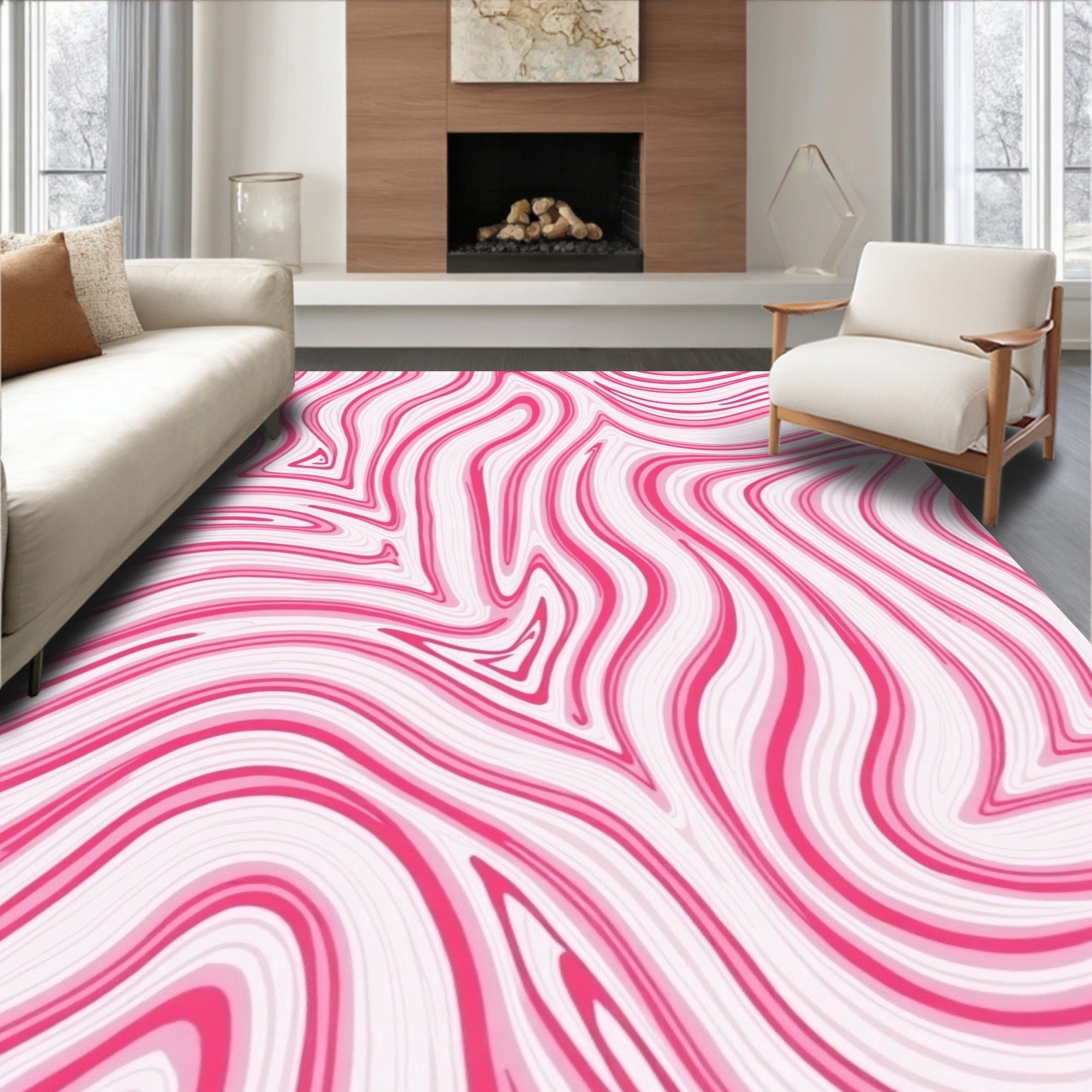Pink Swirling Abstract Pattern Rug