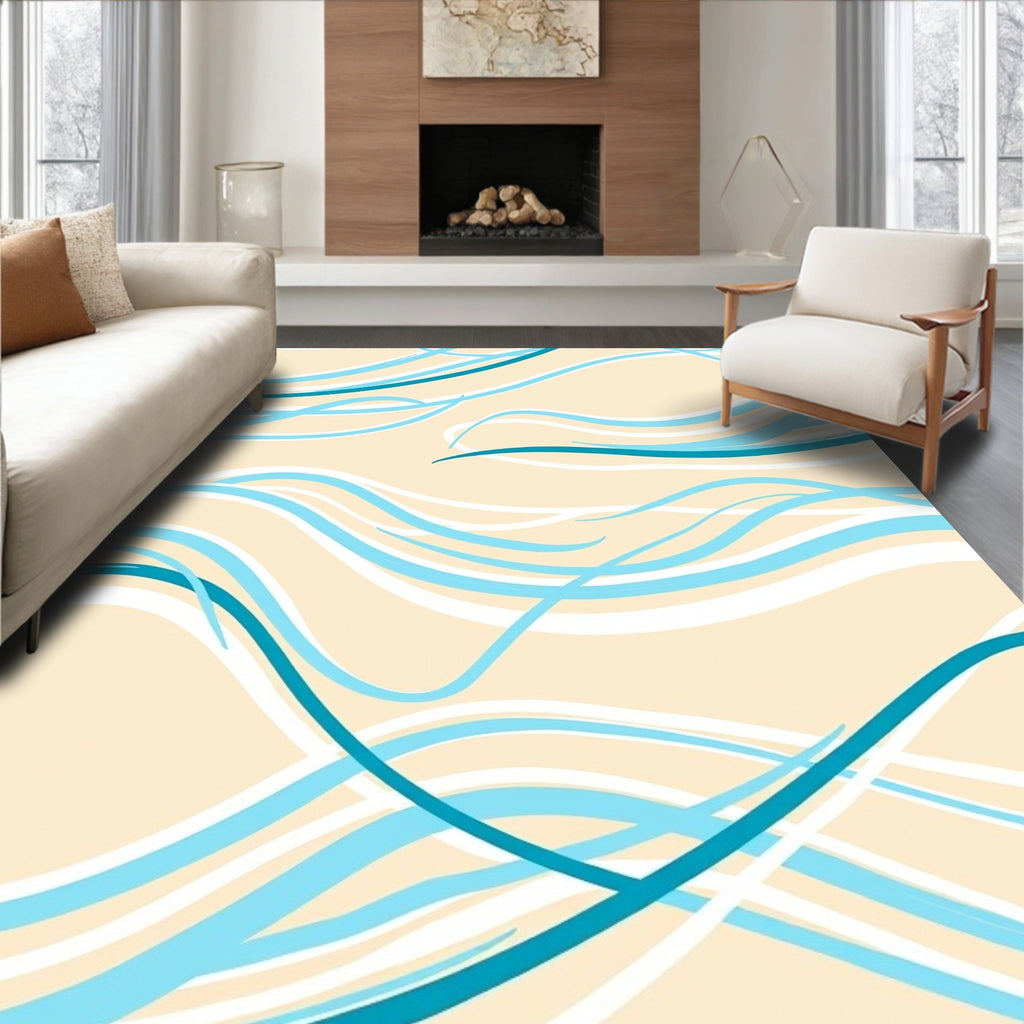 Abstract Swirls Aqua White Pattern Rug